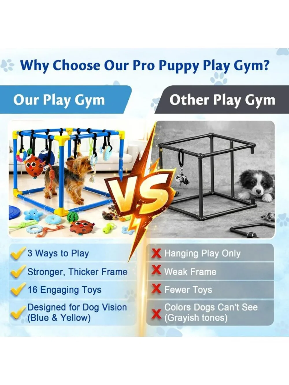 Interactive Puppy Play Gym with 16 Toys, Indoor Enrichment Activity Center for